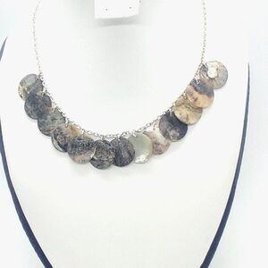Abalone Disc Shell Necklace Browns Silver Tone Chain 16-19"